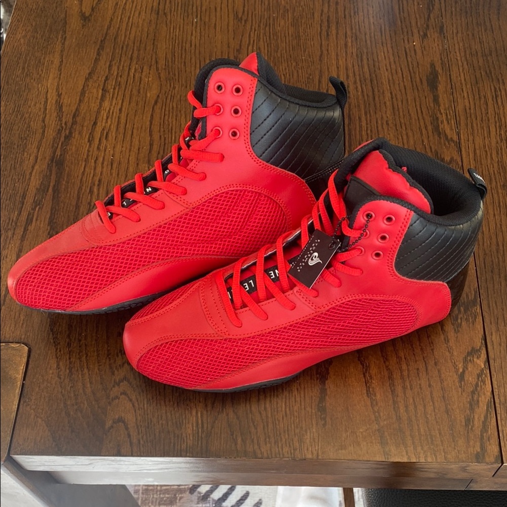 Red and Black High-Top Sneakers